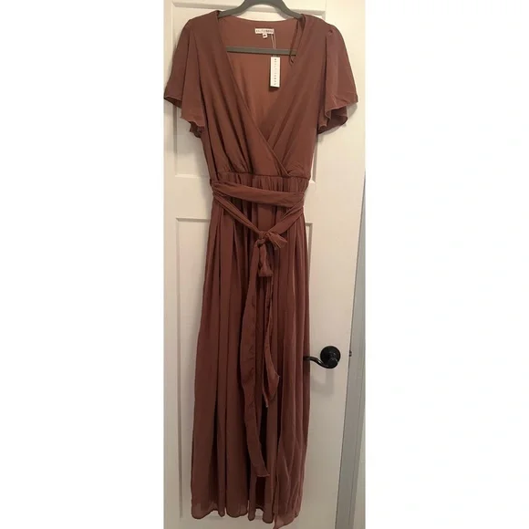 rosy brown color dress Rihoas Vintage Button-Front Coat Dress
